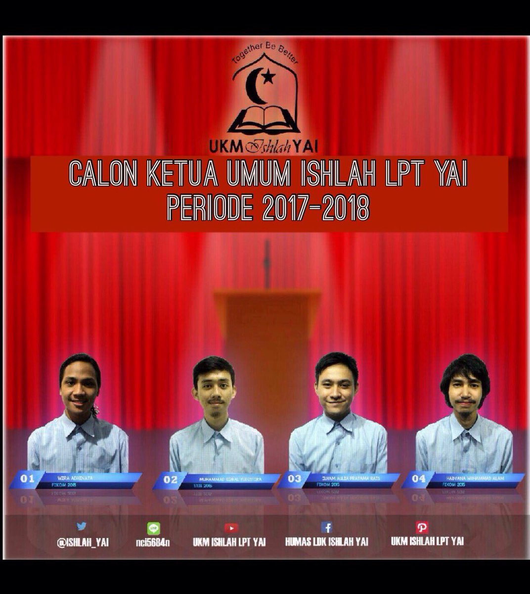 Ishlah_YAI's tweet photo. Calon ketua umum ishlah lpt yai
Periode 2017-2018
Mari sukseskan pemilihan keempat kandidat dibawah ini https://t.co/r2n3u4raOU