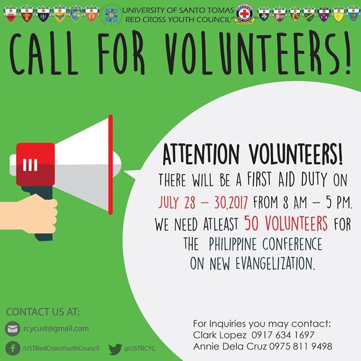 UST_RCYC's tweet photo. ATTENTION VOLUNTEERS!
We need atleast 50 volunteers‼️❤
Register Now!
https://t.co/Nq0AvumYVY
#RedCrossStrongerTogether https://t.co/rWJeEMxSxY