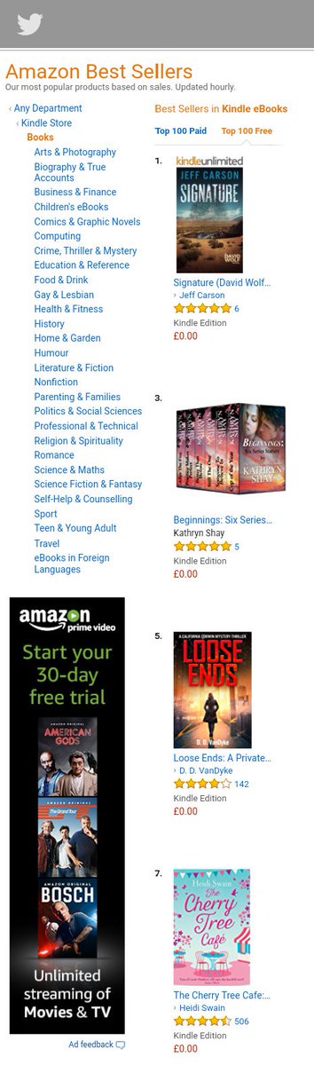 Heidi_Swain's tweet photo. Great to see #TheCherryTreeCafe sitting pretty at number 7 in the #Amazon #top100free #kindleebook chart! 🍒❤🍒❤🍒❤🍒 https://t.co/IC1LOWWPPf