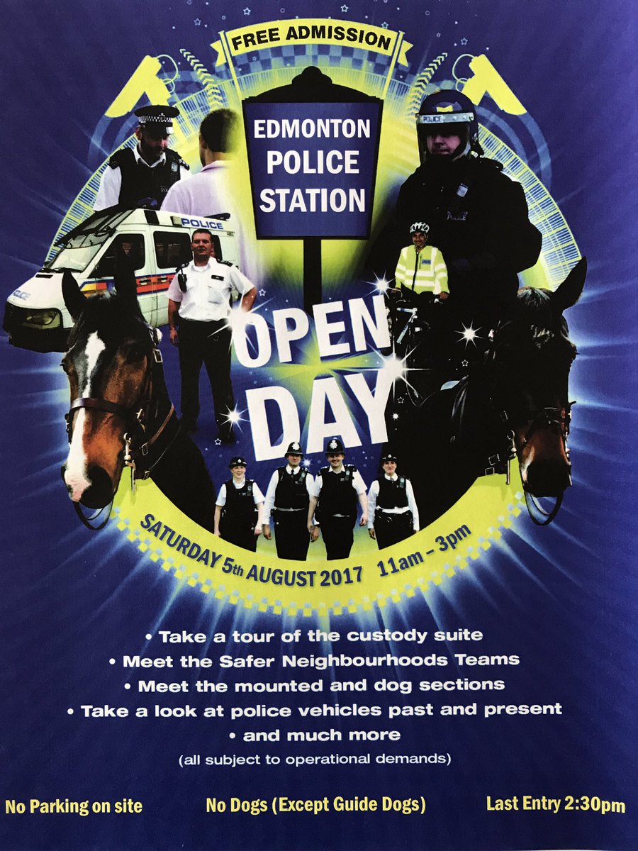 MPSEnfield's tweet photo. Come to our Open Day Saturday 5th August, tour custody, get SmartWater & crime prevention advice, meet your local police & have fun HN https://t.co/ebCClsij5Q