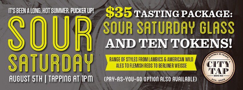 citytapucity's tweet photo. Sour Saturday returns August 5th to wake your face up! We're putting a lip smackin' down on ya with 20+ sours! https://t.co/kEdiiWrMA3 https://t.co/IKMZIHLtGG