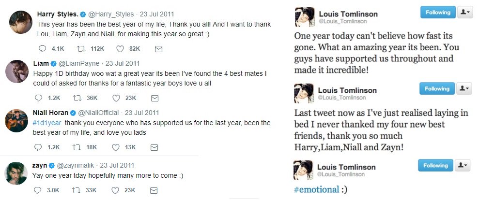 todays1dhistory's tweet photo. Gonna do a quick thread of all the boys' anniversary tweets throughout the years! Starting with 2011 <3 https://t.co/HtKGjwBEte