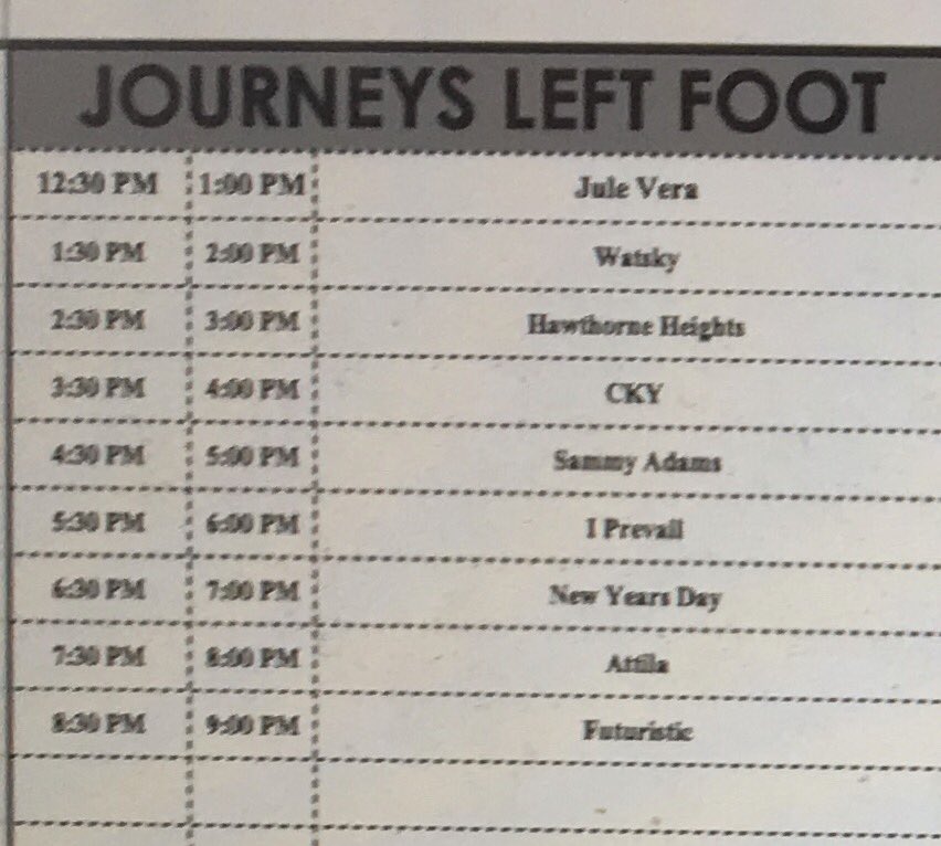 journeys's tweet photo. And here are the Journeys #LeftFootStage set times @VansWarpedTour #Shakopee https://t.co/O6ZoSFFPAx