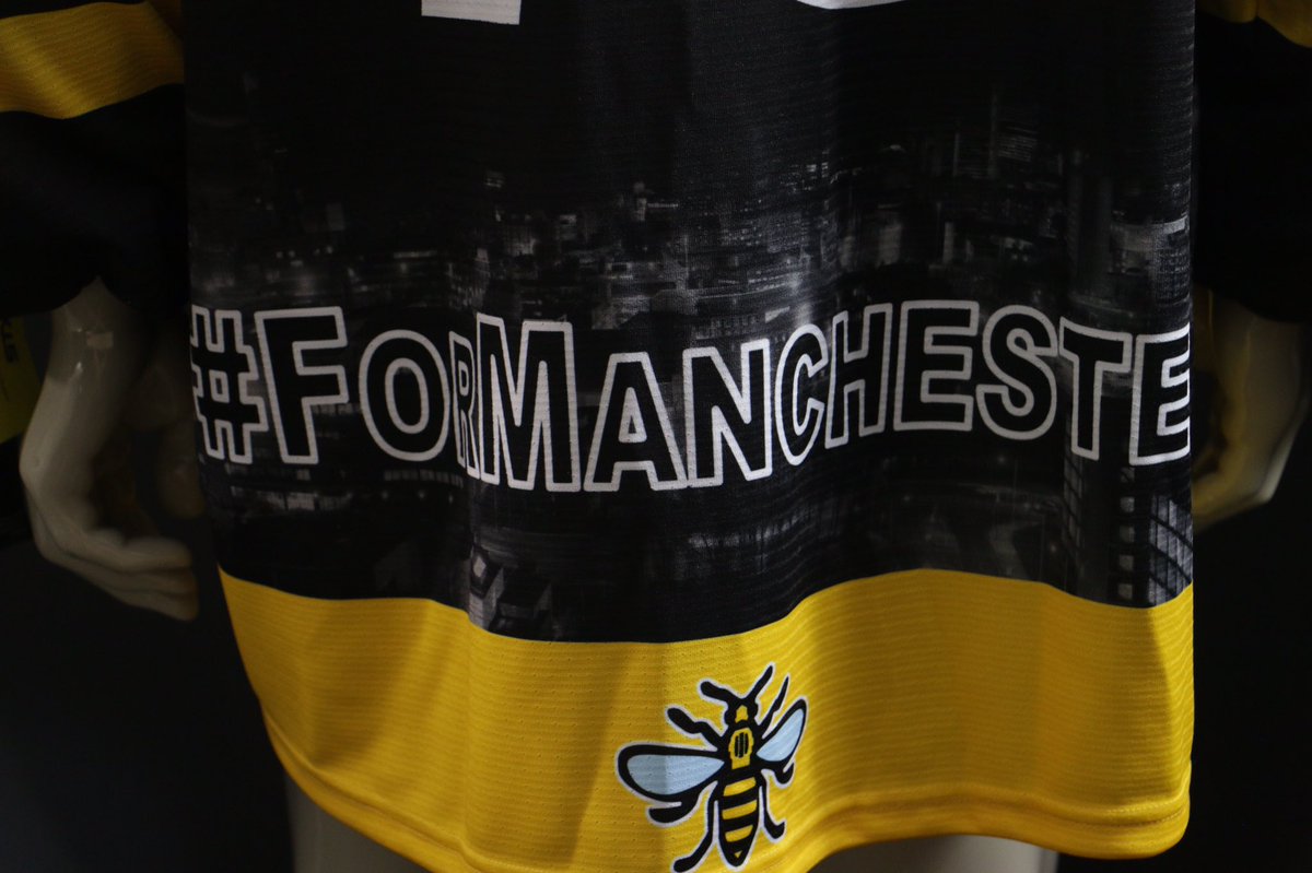 Hockeytutorial's tweet photo. #ForManchester All-Star Charity game jersey. Unreal @Hockey_Dog. As much as I'd love to keep this. We'll be auctioning it off for charity! https://t.co/cCgRNcSGRe