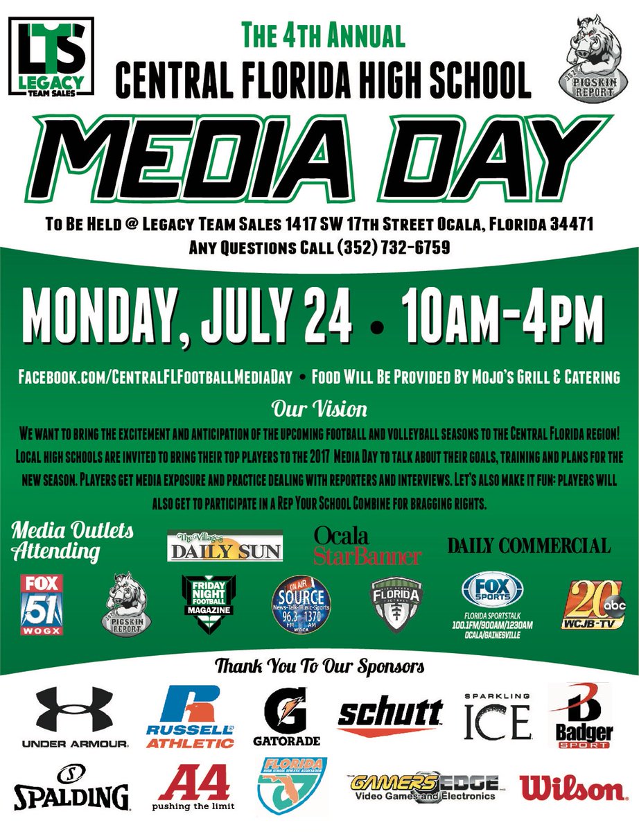 FlaHSFootball's tweet photo. Tomorrow from 10 AM to 4 PM, it is the first of several media days we will be at as the season approaches with @LegacyTeamSales! #flhsfb https://t.co/LFRCA3k7gI