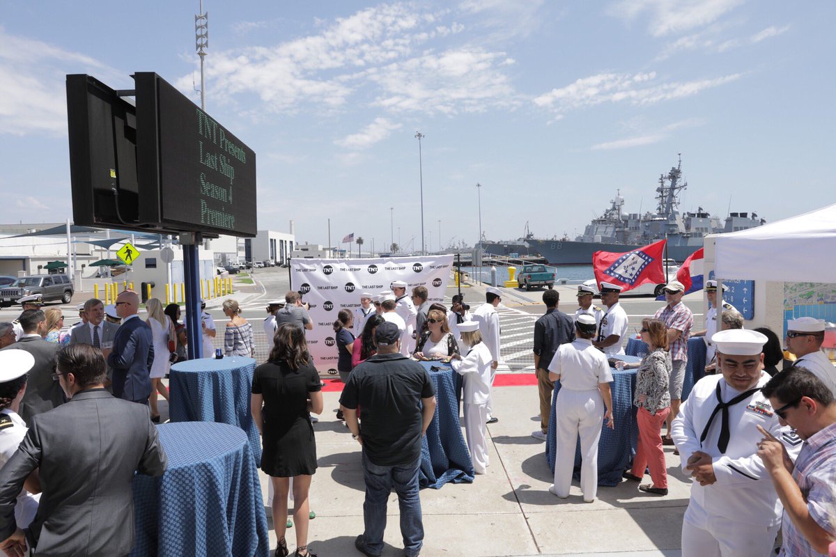 TheLastShipTNT's tweet photo. We're at the San Diego Naval Base for a private screening of the Season 4 premiere for those who inspire us most. #TheLastShip https://t.co/vhhUz5t2xQ