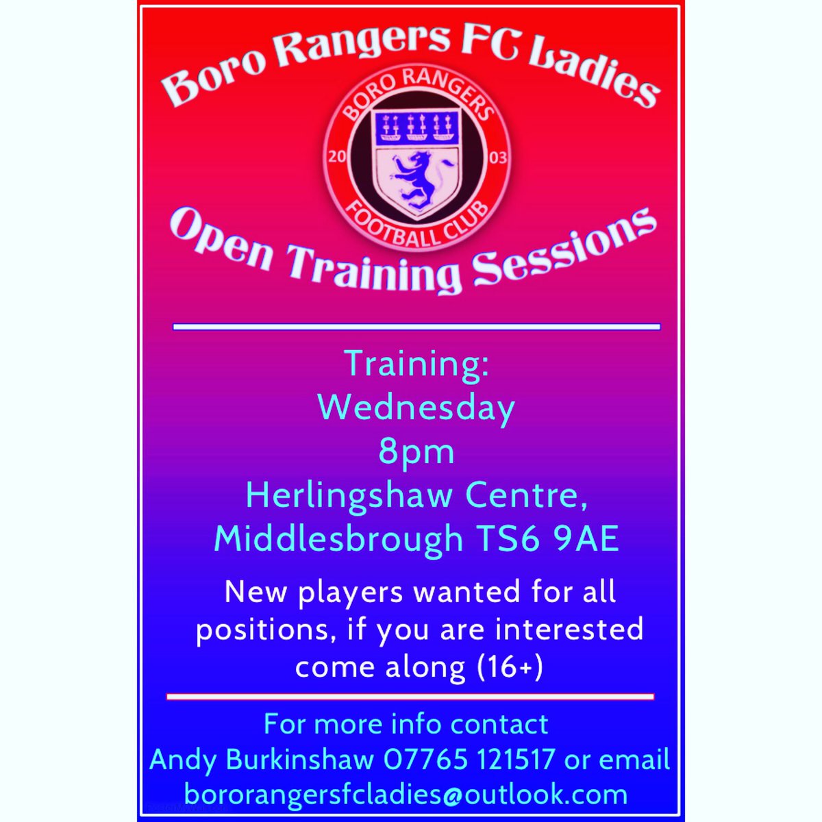 BoroRangersFCL's tweet photo. Fancy lacing up your boots and joining the ladies?! Get yourself down on Wednesday, everyone welcome #UTBR #womensfootball https://t.co/0CjKs8Vmkp