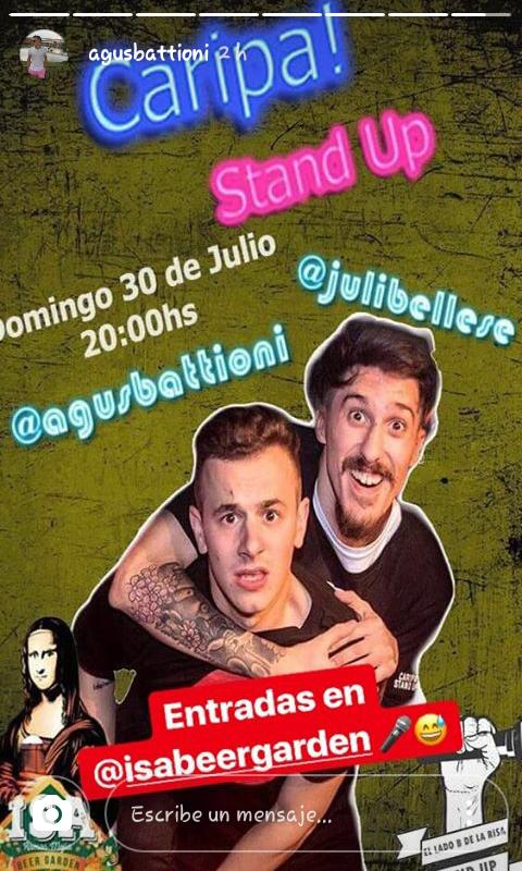 Bueno el domingo 30, 20hs , pueden ir a ver y disfrutar de un show espectacular de #CaripaStandUp #Humor #Domingo <a href="/agusbattioni/">Agustin Battioni</a>