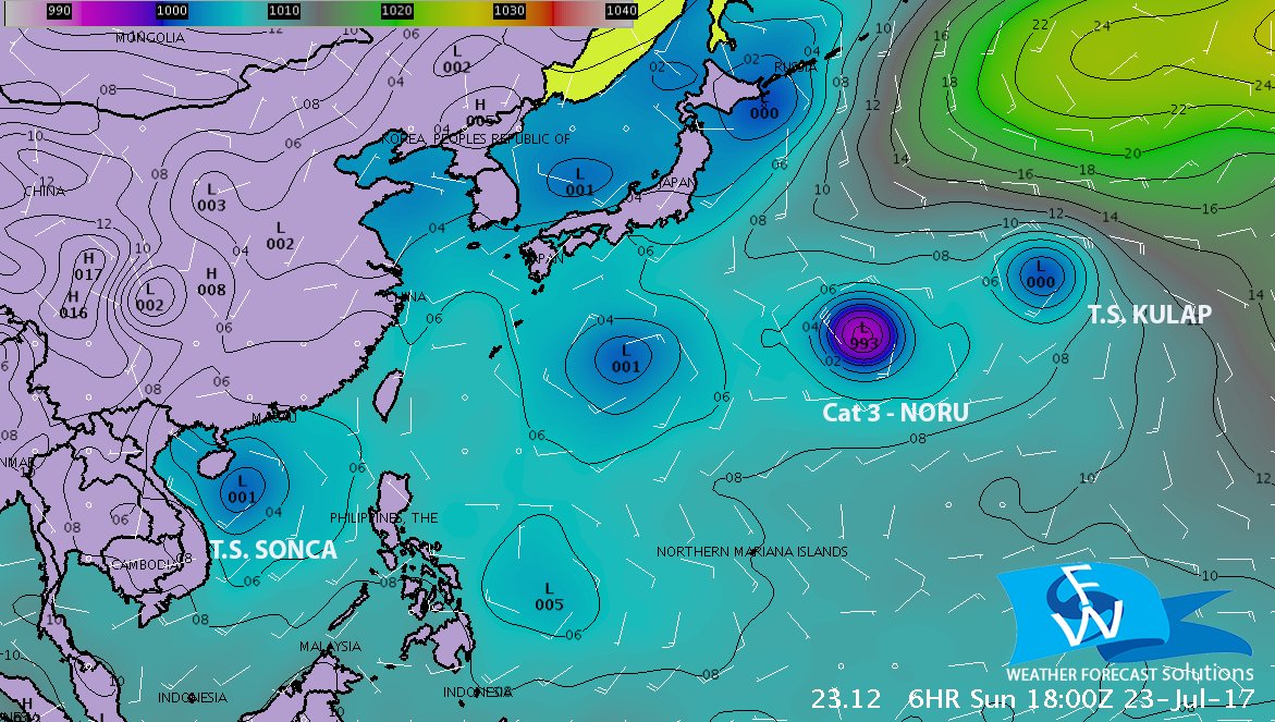WxForecastSolns's tweet photo. Latest look at W.#Pacific; #typhoon #Noru, #tropical #storm #Kunlap &amp; #Sonca.
#DataViz and #Weather, #science's hottest power couple. https://t.co/0nfyG2432M