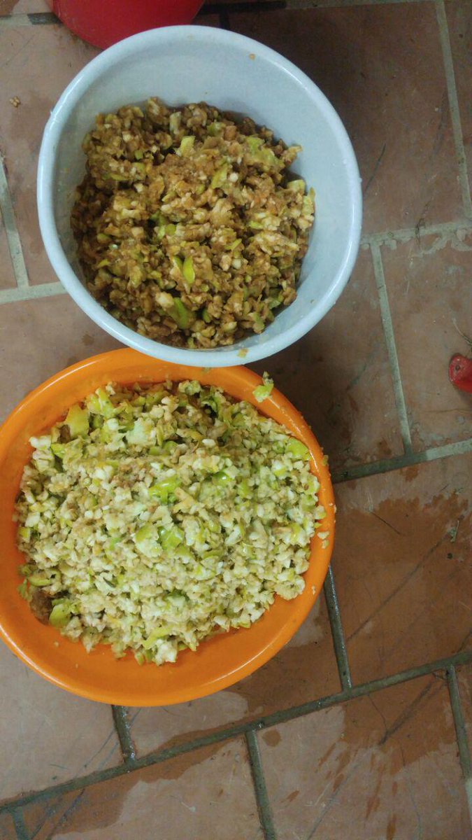 blamefinger's tweet image. Oxidisation in pulped apples for cider. The apples in this picture were pulped just ten minutes apart.