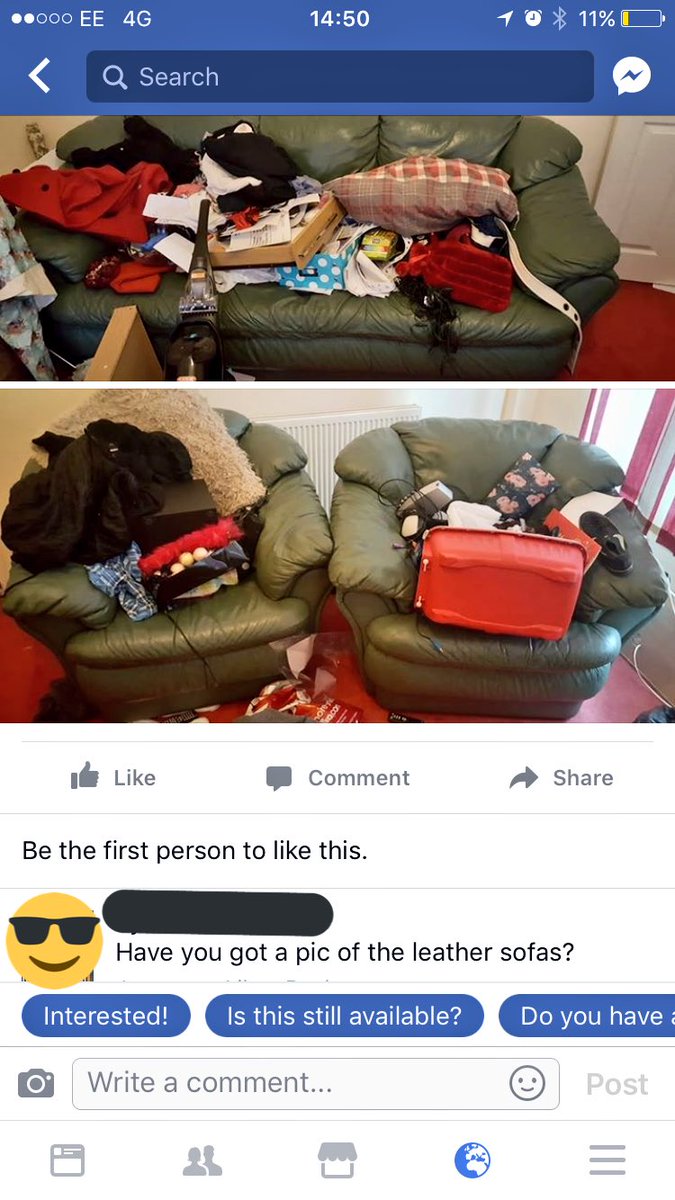 Rjo31157's tweet image. Guy advertising his sofa for sale..couldn't resist my reply to him! #sofaforsale #where?