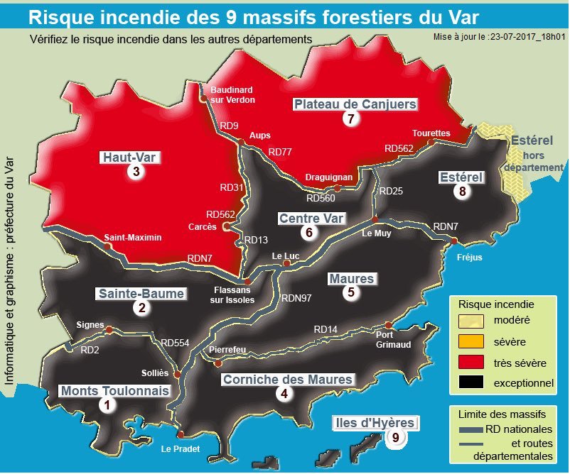 allole18's tweet photo. Risque exceptionnel d'incendie dans le Var et le @departement13 demain. Plupart des massifs fermés. PRUDENCE ! @SDIS13 @SDIS83 https://t.co/3Wz85GaMfq