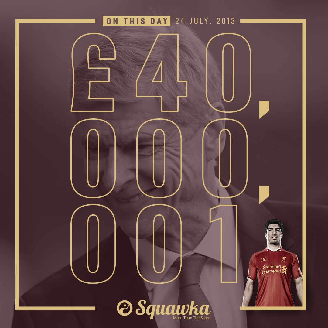 Squawka's tweet image. ON THIS DAY: In 2013, Arsenal bid £40,000,001 for Luis Suárez to trigger his Liverpool release clause.

Every little... nope. 🙃