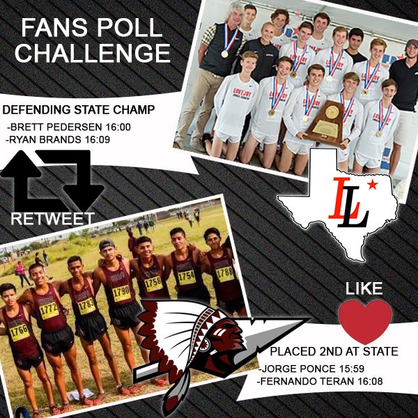 txrunning's tweet photo. Who will win 5A Boys Title? 
Fans Poll Challenge‼️
RETWEET for  @LovejoyXCTF
LIKE for @DonnaHighXC 
Magazine ▶️https://t.co/nyQl07N1Ul https://t.co/ABEjsaKm2Q