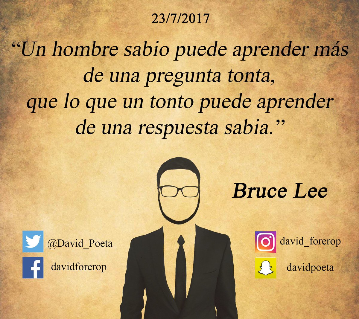 david_forerop's tweet photo. Diferencias entre un #Sabio y un #Tonto

#FraseDelDia en #FrasesConDavidPoeta

#FelizDomingo en compañía de #BruceLee #DavidPoeta #Frases https://t.co/73r8FnjyhA