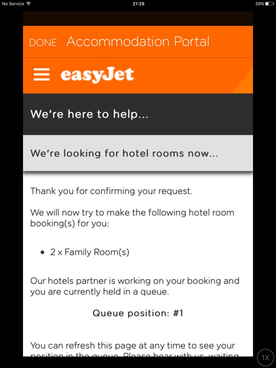 stephepa's tweet photo. @easyjet is your app to book a hotel for cancelled flight real? We #1 in queue for 2 hrs - small children v tired https://t.co/LOcswSz2Ht