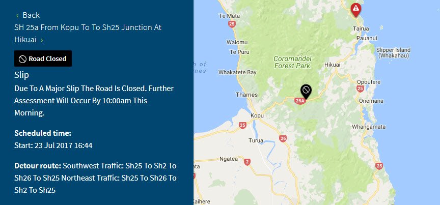Sh25a Map Due to Major Slip #SH25A (Kopu-Hikuai Rd) remains CLOSED this morning ...