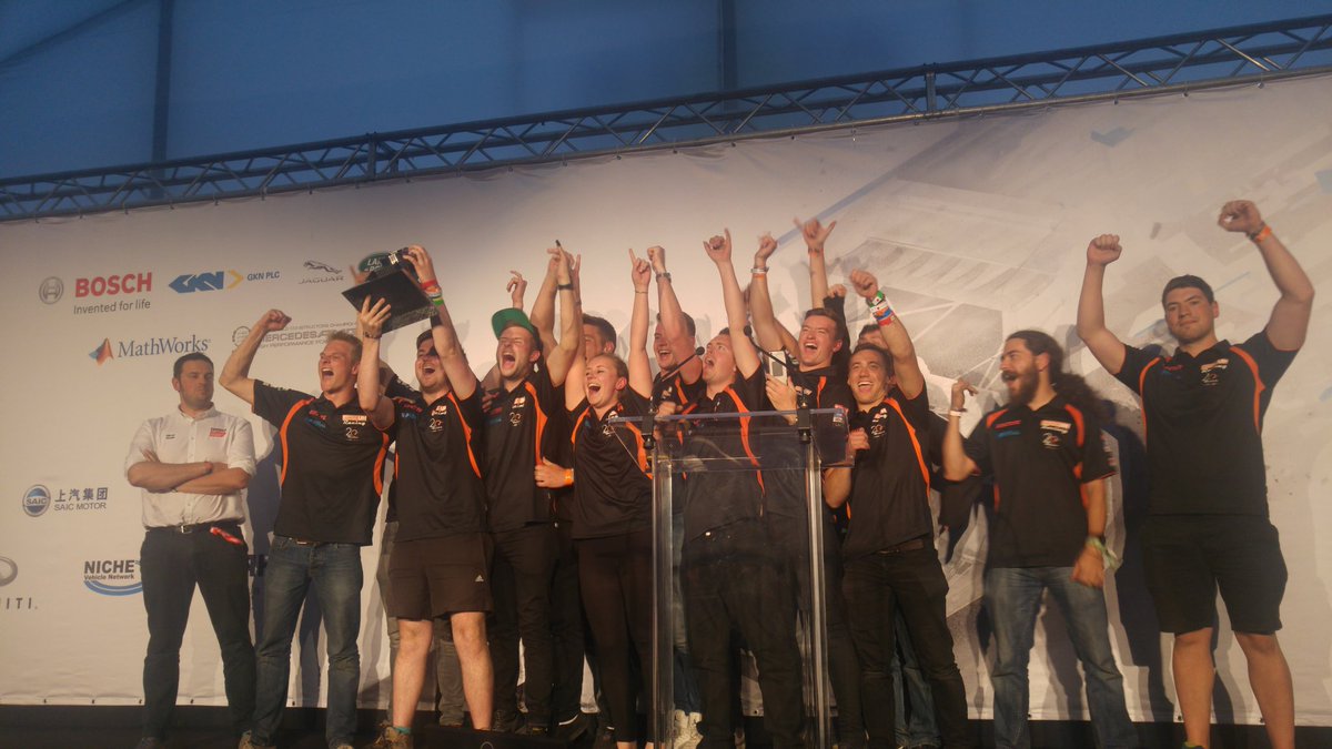 FormulaStudent's tweet image. Jubilation for @UHRacing for winning the #FS2017 Class 1 Design award