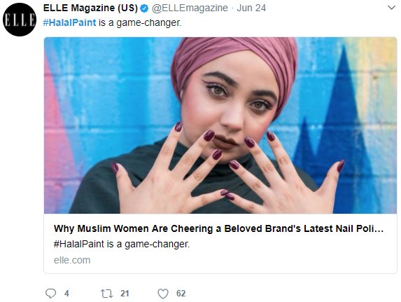 uberfeminist's tweet photo. when i said #HalalPaint was a 'game changer', i was being sarcastic.
ELLE Magazine, however... https://t.co/xaFKHcmiRO