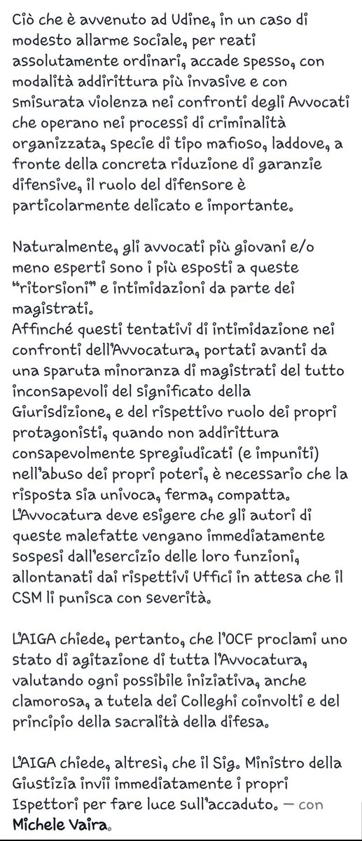 giovaniavvocati's tweet photo. @mvaira #Aiga Solidarietà #AvvocatiUdine per
Violata Funzione Costituzionale Tutori Diritti Clienti
da #ProcuraRepubblicaUdine e #PmUdine https://t.co/ckew1xloVm