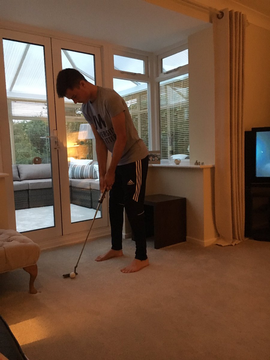 BrundrettSarah's tweet photo. @Brundy66 Been at The Open all weekend, and Golf hi lights finished on the TV, so now we practise in the lounge......#hadenoughofit https://t.co/cMimdAnYEq