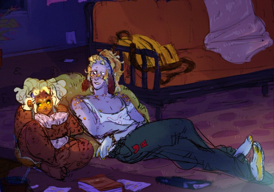 bnha oc time again: mimi has a big crush on alyx, who is oblivious and passed out 2 hours into the sleepover