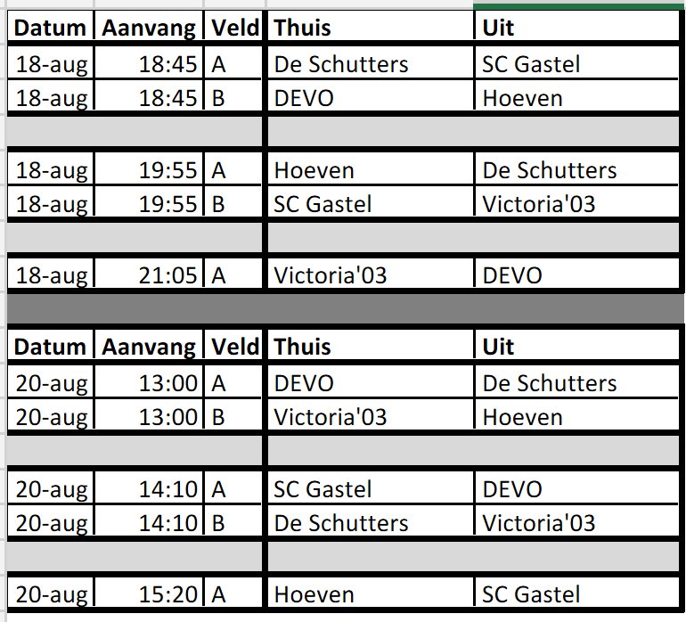 Programma Halderberge Toernooi 18 en 20 Augustus. Dit jaar word het gehouden bij SC Gastel