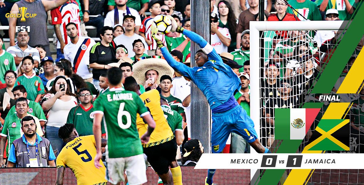 FOXSoccer's tweet photo. UPSET COMPLETE! #JAM stun #MEX to reach their 2nd straight Gold Cup final, where they'll face the #USMNT. #GoldCup2017 https://t.co/8SwrJVhC6N