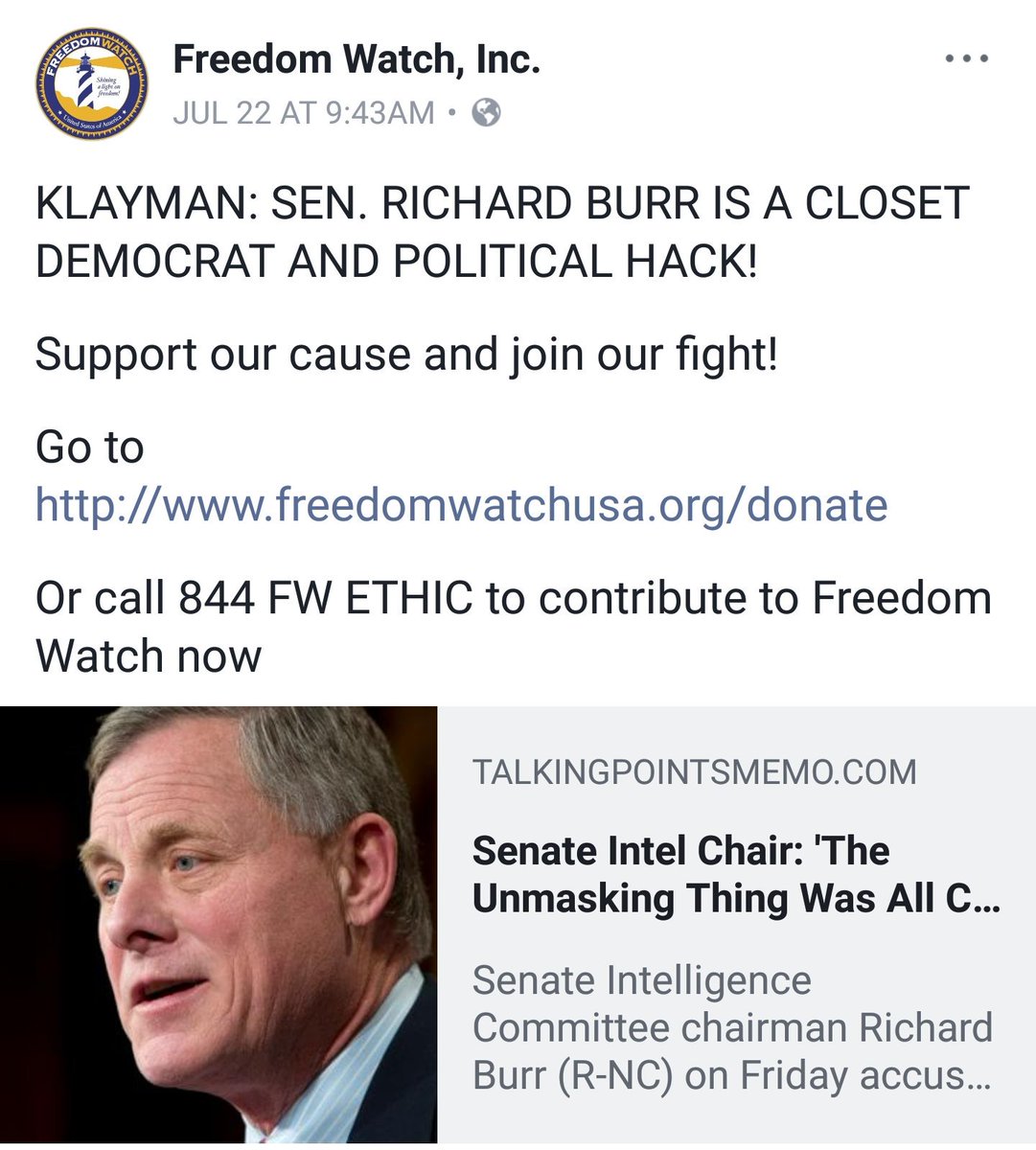 LibertyUSA1776's tweet photo. @SenatorBurr Under the disguise of a GOP Senator lurks a spineless liberal political hack! 🕵️‍♀️
#NorthCarolina ➡️ #FireBurr  https://t.co/YkGamJxxBl https://t.co/TzlyVAVocP