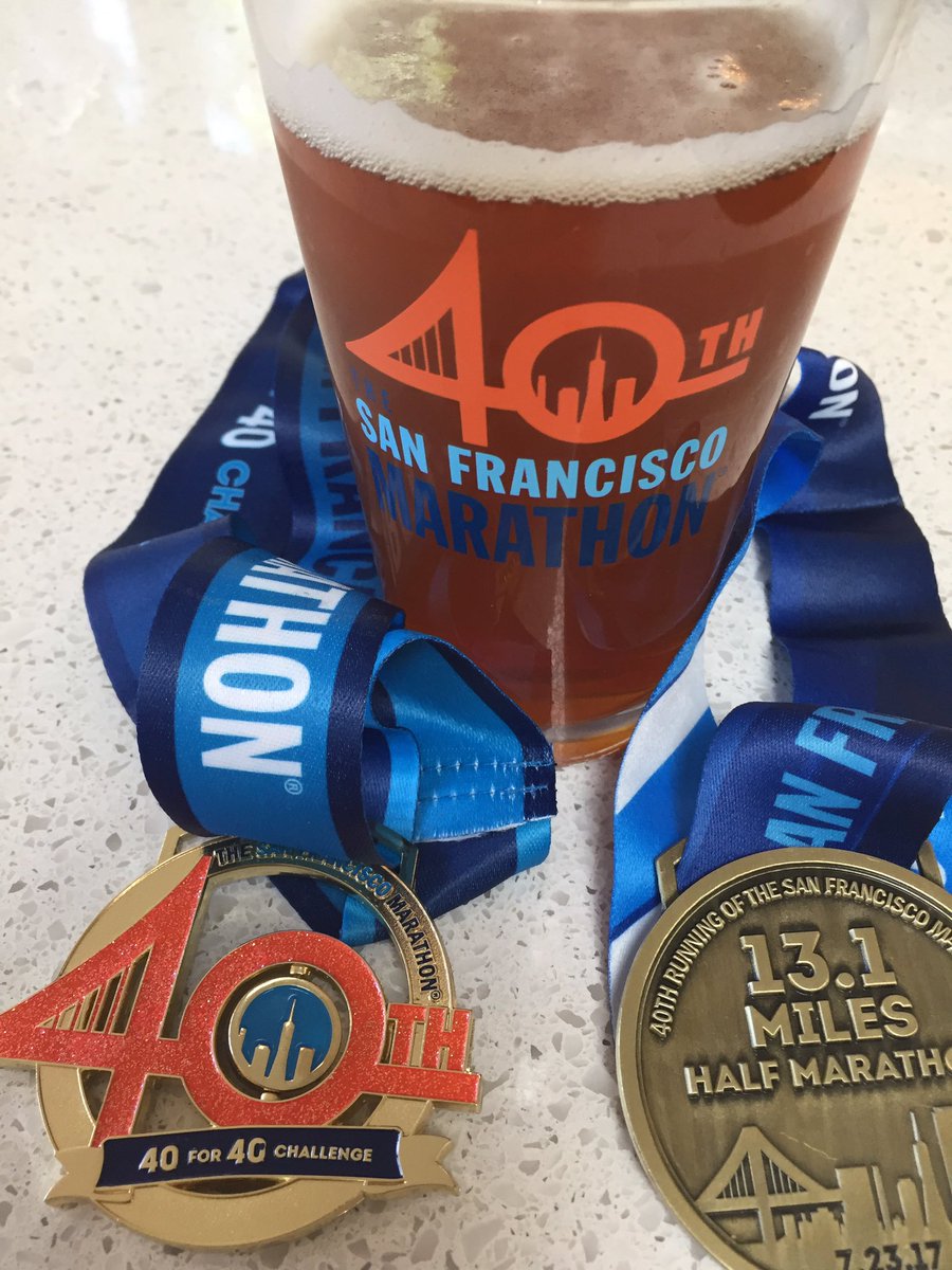 Earned all of these today. Well, I paid for the glass but the beer was earned! Ran the first half of <a href="/THESFMARATHON/">San Francisco Marathon</a> happy 40th #TSFM2017 !!