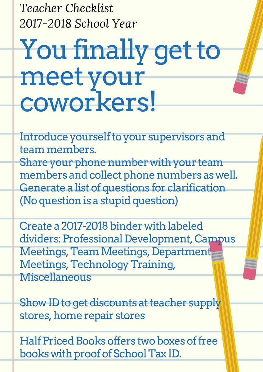 cainschool's tweet photo. Teacher Checklist for the 2017-2018 School Year
Part1 https://t.co/47XLb6OGAr