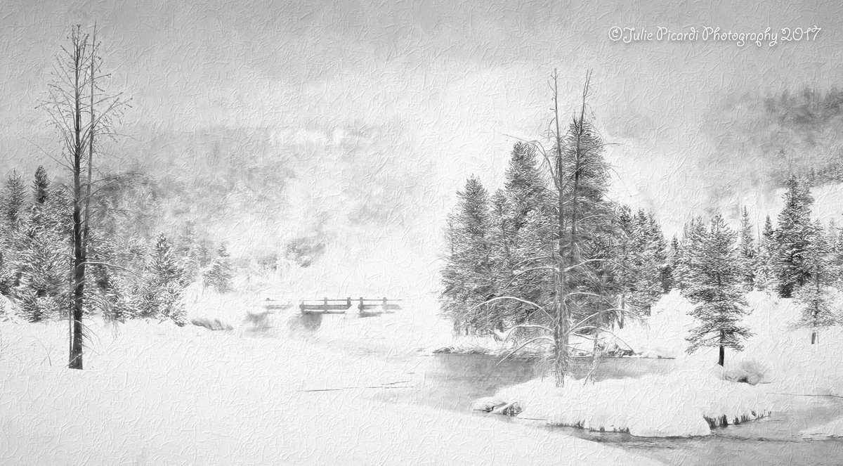'The Quiet' in Yellowstone pencil sketch.Maybe a Christmas card? #vagabondgal #exploreyellowstone #peace TWcafe