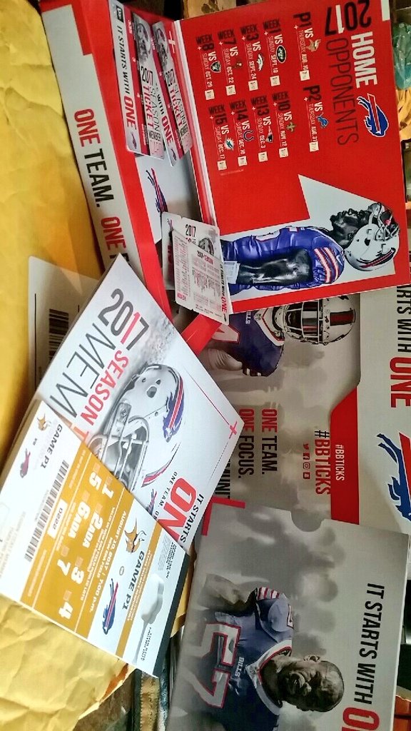 TheOriginalADHD's tweet photo. @buffalobills season tickets have arrived! Pumped for the new season!!! Let's go Bills!!! #SeasonTicketHolder #BillsRunDeep https://t.co/R0zlWJqCIj
