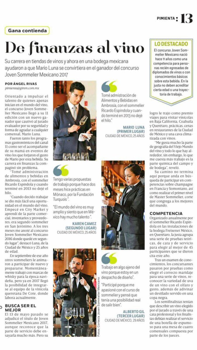 ambrosia_cc's tweet photo. Felicidades a Mario Luna por obtener el primer lugar en Joven Sommelier Mexicano 2017. Los logros de nuestros alumnos, ¡son nuestro impulso! https://t.co/w0x1dV507u