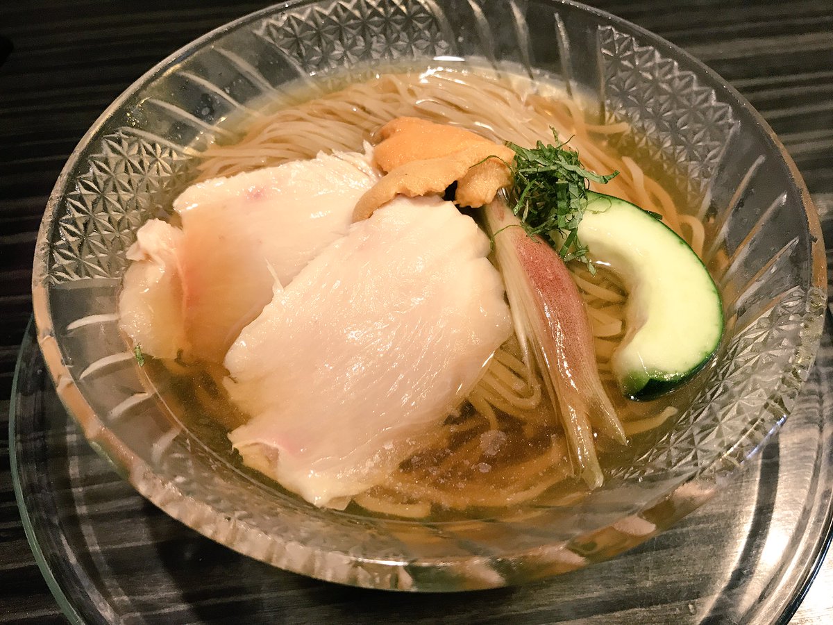 志奈そば田なか 代表 田中友規 花の季さん 小麦ヌーボー解禁 鶏節 京山椒薫る冷やしそば 美桜鶏の昆布蒸し 雲丹添え タイトル長くてすいません 今年作ったラーメンで一番良い仕上がりです あくまで自分好みの意見です 東池袋本店のみの提供