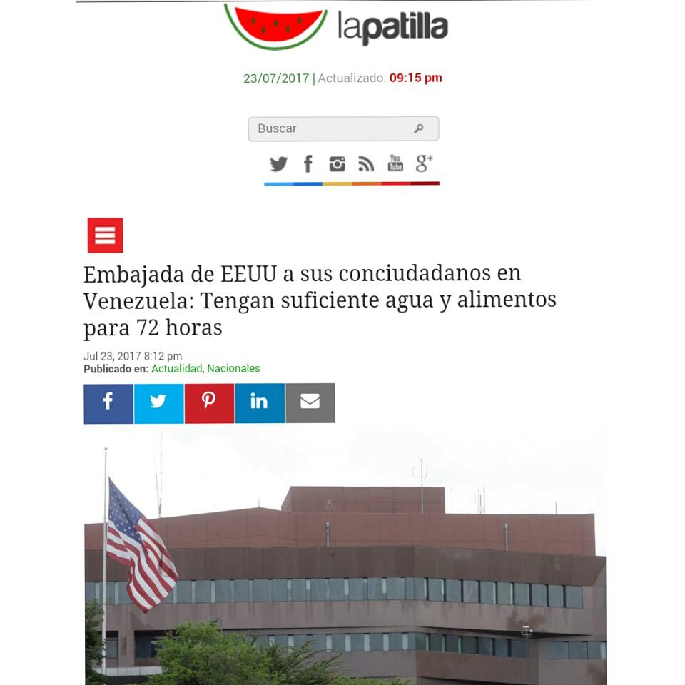 OliverLopezCano's tweet photo. Comunicado de la embajada de #EEUU en Venezuela en Inglés y Españo. ¡Te lo tengo!. "Tengan suficiente agua y comida por 72hrs". https://t.co/o6Gl3BNrFx