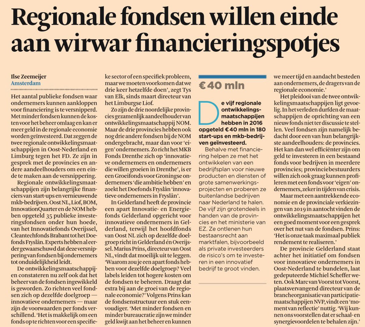 robvanzwet's tweet photo. Vandaag in FD: Regionale fondsen willen einde wirwar financieringspotjes tbv versterking van de regionale economie. @Maak_verschil https://t.co/NywpOatDZv
