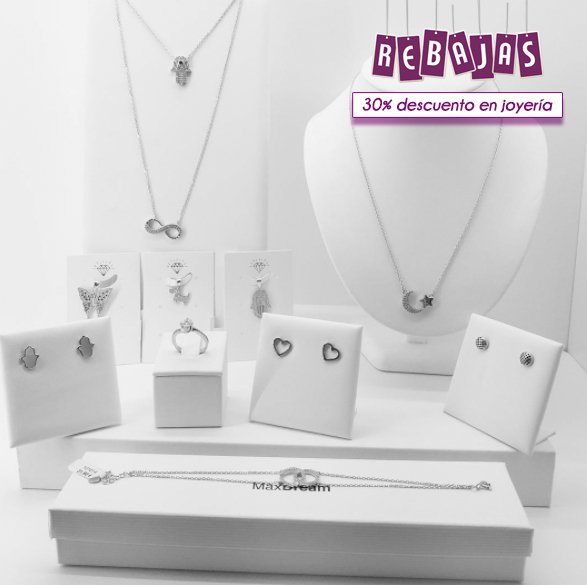 MaxDreamBeauty's tweet photo. Empieza la semana dándote un capricho: 30% de descuento en las piezas de joyería de MaxDream. #PlataRodiada #MaxDreamContigo #Rebajas https://t.co/ndvpBqV7g2