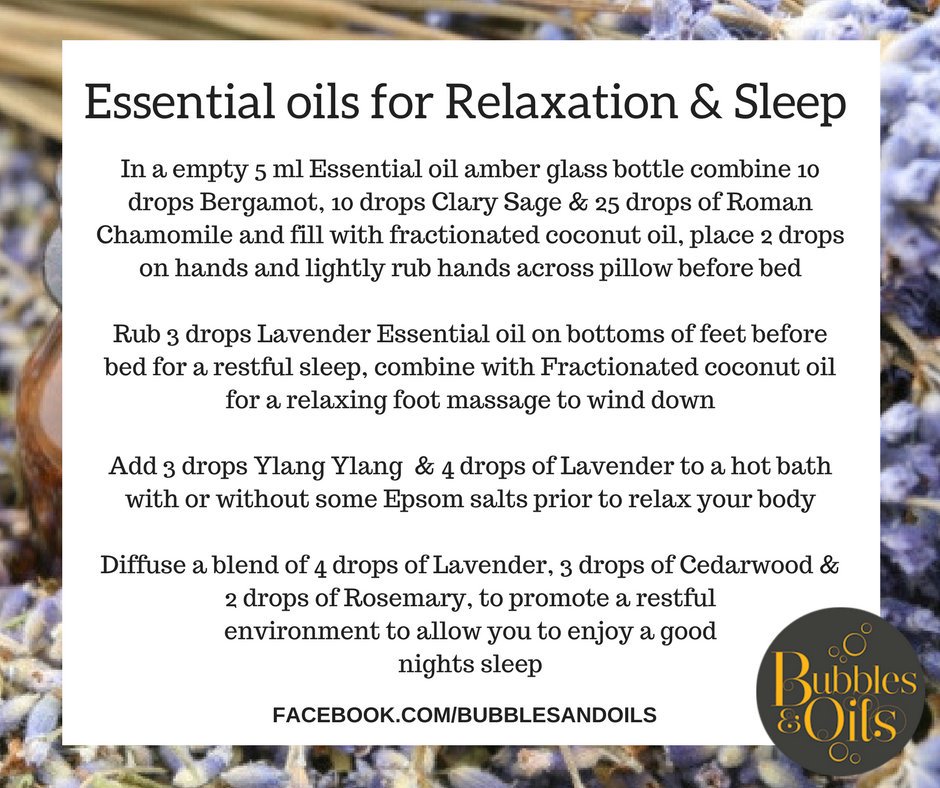 BubblesAndOils's tweet photo. One of the most popular uses for #essentialoils is for #relaxation and #sleep below are some ways to get you started! https://t.co/ZX6I2ZAkrH