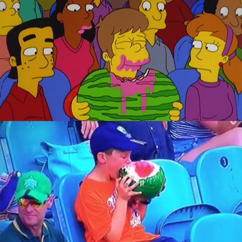 10SportAU's tweet photo. Conclusive proof that #TheSimpsons really can predict the future 🍉😱 #WatermelonBoy https://t.co/vtuftClONv