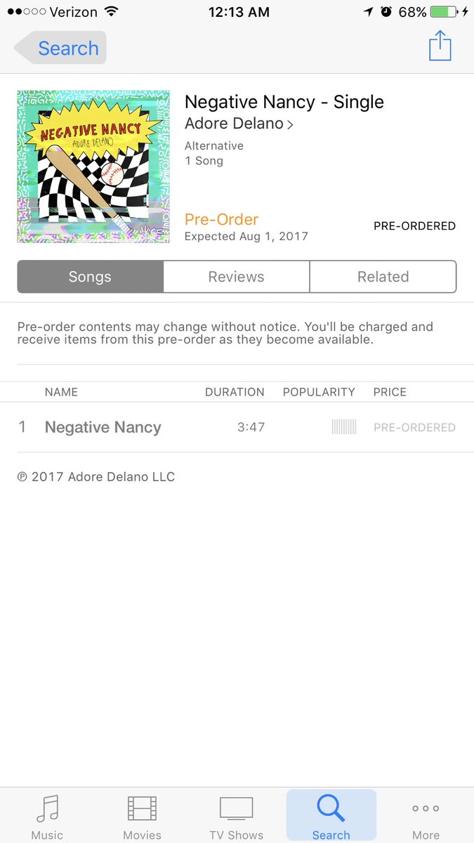 jesslauren1213's tweet photo. Made it to midnight to preorder #NEGATIVENANCY bc @AdoreDelano is LIFE #nowtimeforbed ✌🏻 https://t.co/dJcdtWtGPs