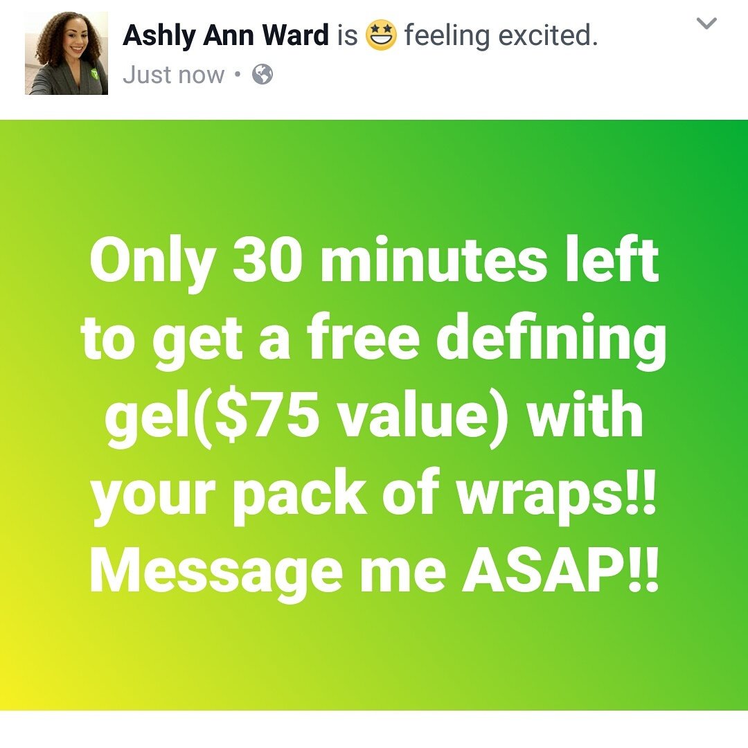 ashlyann141's tweet photo. Only 30 minutes left to get a free defining gel($75 value) with your pack of wraps!! Message me ASAP!! https://t.co/YRGbiGCyvH