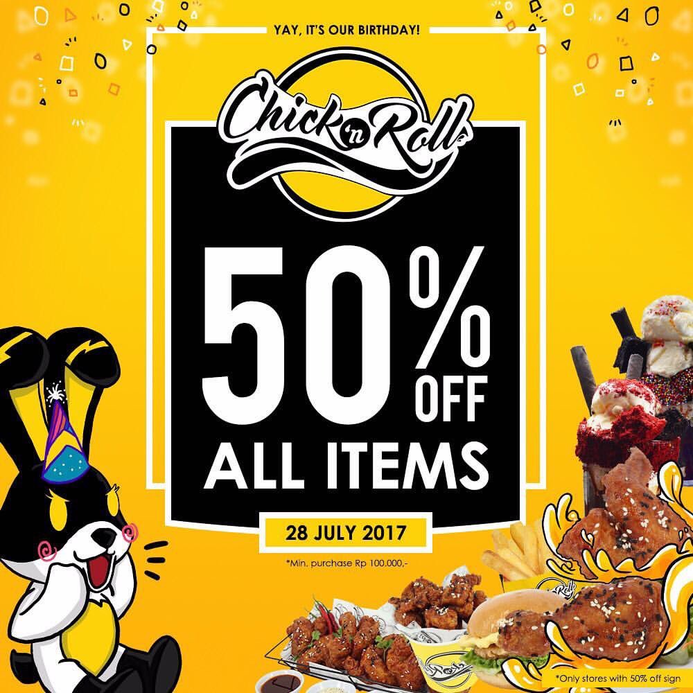 mizz_promo's tweet photo. Birthday Surprise from @chicknroll_id, discount 50% all items tgl 28 Juli 2017!! ๐๐๐
#MizzPromo #ChicknRoll https://t.co/Pw3REUc3gK