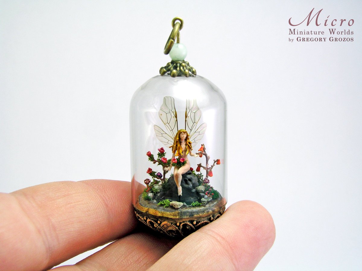 GregoryGrozos's tweet photo. A miniature work of art with a fairy sitting over a pond surrounded by magical flowers. #miniature #art  Visit: https://t.co/GFkhFUY4ho https://t.co/qV5MoE1Zcy