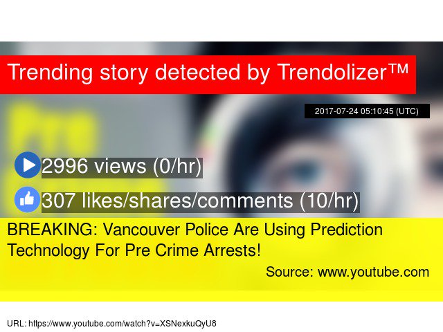 Bitcoinolizer's tweet image. BREAKING: Vancouver Police Are Using #PredictionTechnology For Pre Crime Arrests! #DanDicks #SNAPCHAT... bitcoin.trendolizer.com/2017/07/breaki…