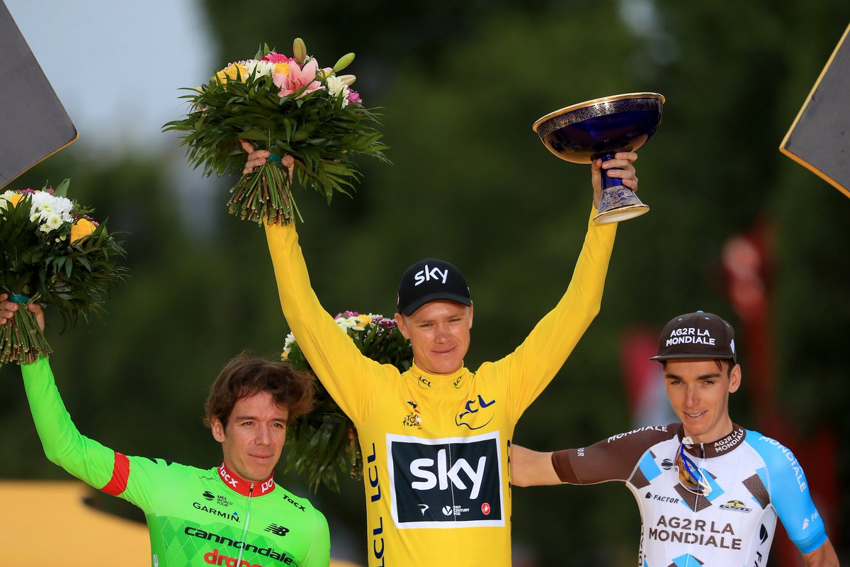 SuperSportTV's tweet photo. Chris Froome is now one title behind Eddy Merckx, Miguel Indurain and French duo Jacques Anquetil and Bernard Hinault. #TDF2017 https://t.co/GhQtmRbmFJ
