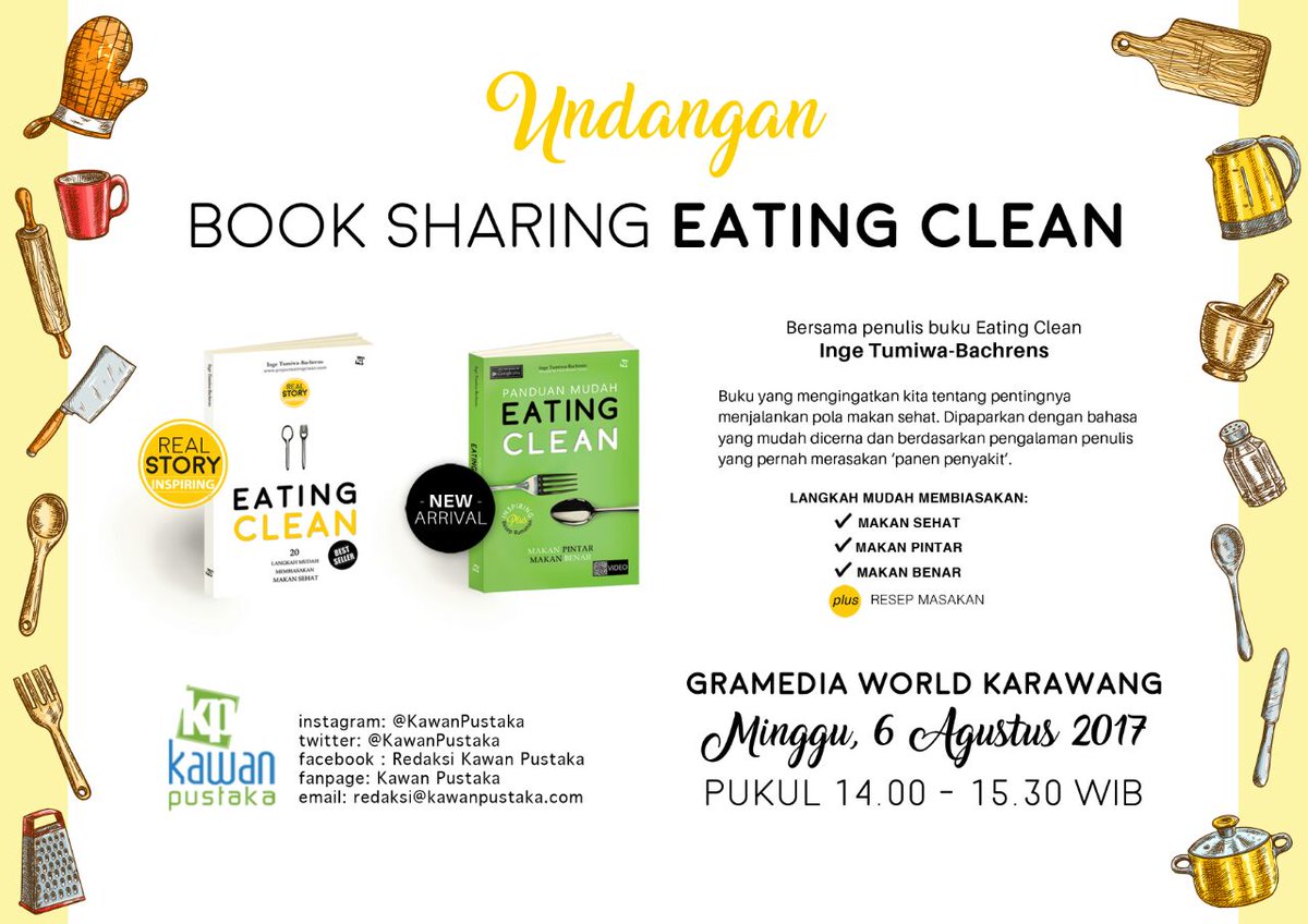 Hai Grameds 😊
Jangan lupa dateng di event kami Book Sharing Eating Clean bersama penulis Inge Tumiwa-Bachrens di Gramedia World Karawang 😊