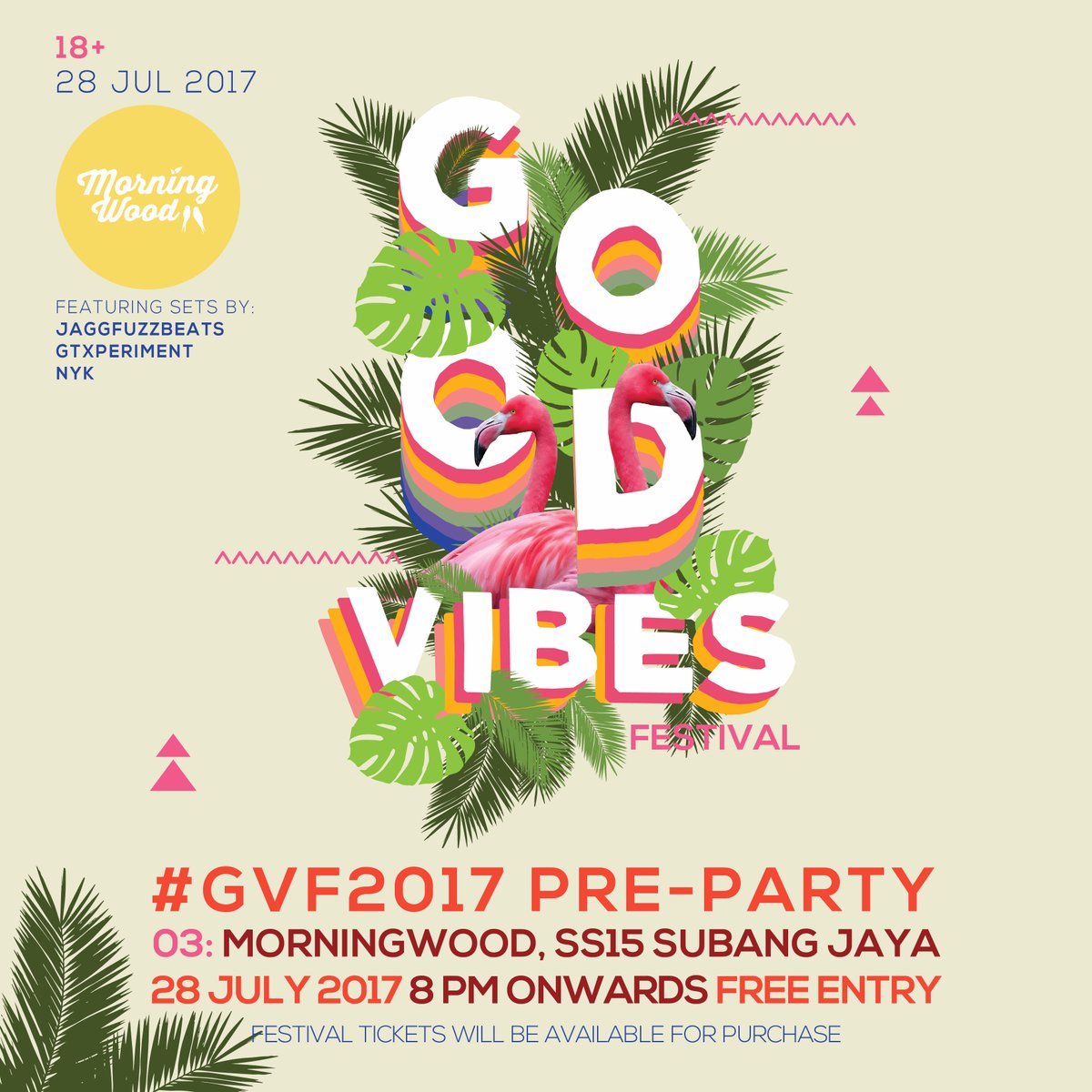 GoodVibesFest's tweet photo. The next #GVF2017 pre-party is happening this Friday, 28 July 2017 at Morningwood cafe with sets by NYK, @GTXperiment and @jaggfuzzbeats. https://t.co/lb8N64LUtB