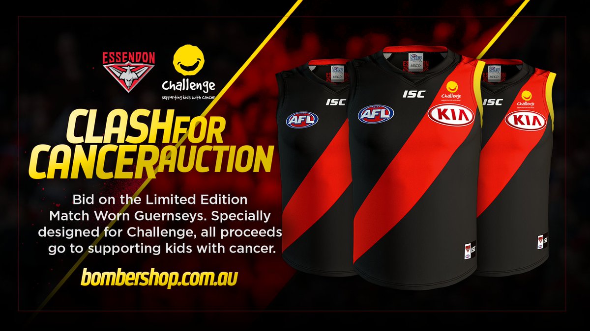 essendonfc's tweet photo. Secure your own player signed match worn guernsey from the annual #ClashForCancer Game.

▶️: https://t.co/ZtUEE3PPwZ

#DonTheSash https://t.co/VZzbTRBXLu