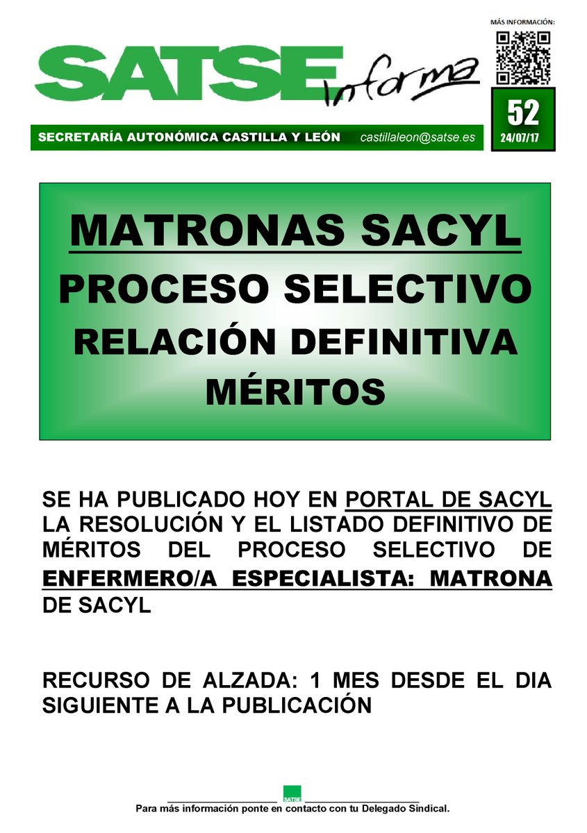 IMPORTANTE Proceso selectivo #Matronas #Sacyl. Listado definitivo de méritos. <a href="/SATSE_CyL/">SATSE CyL</a>